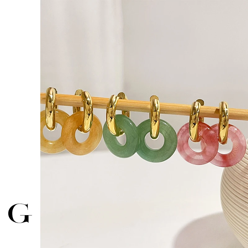 Ghidbk Colorful Natural Stone Donut Chunky Hoop Earring for Women Stainless Steel Gold Color Thick Huggie Earring Summer Jewelry 
Ghidbk Colorful Natural Stone Donut Chunky Hoop Earring for Women Stainless Steel Gold Color Thick Huggie Earring Summer Jewelry