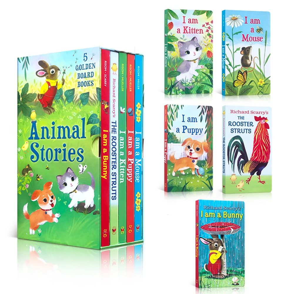 5 Board Books I Am A Bunny Mouse Puppy Kitten The Rooster Struts Baby Book Sets In English Picture Story Reading Book for Kids
5 Board Books I Am A Bunny Mouse Puppy Kitten The Rooster Struts Baby Book Sets In English Picture Story Reading Book for Kids