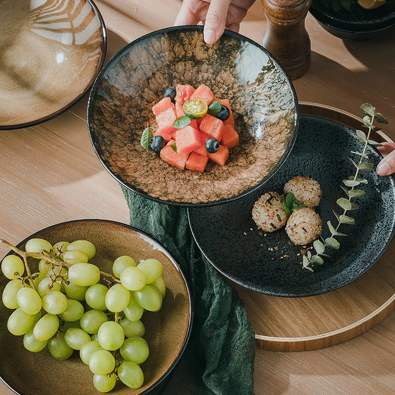 

Керамическая тарелка в японском стиле креативное блюдо Ретро домашняя круглая тарелка для стейка пасты тарелка для салата тарелка для фрук...