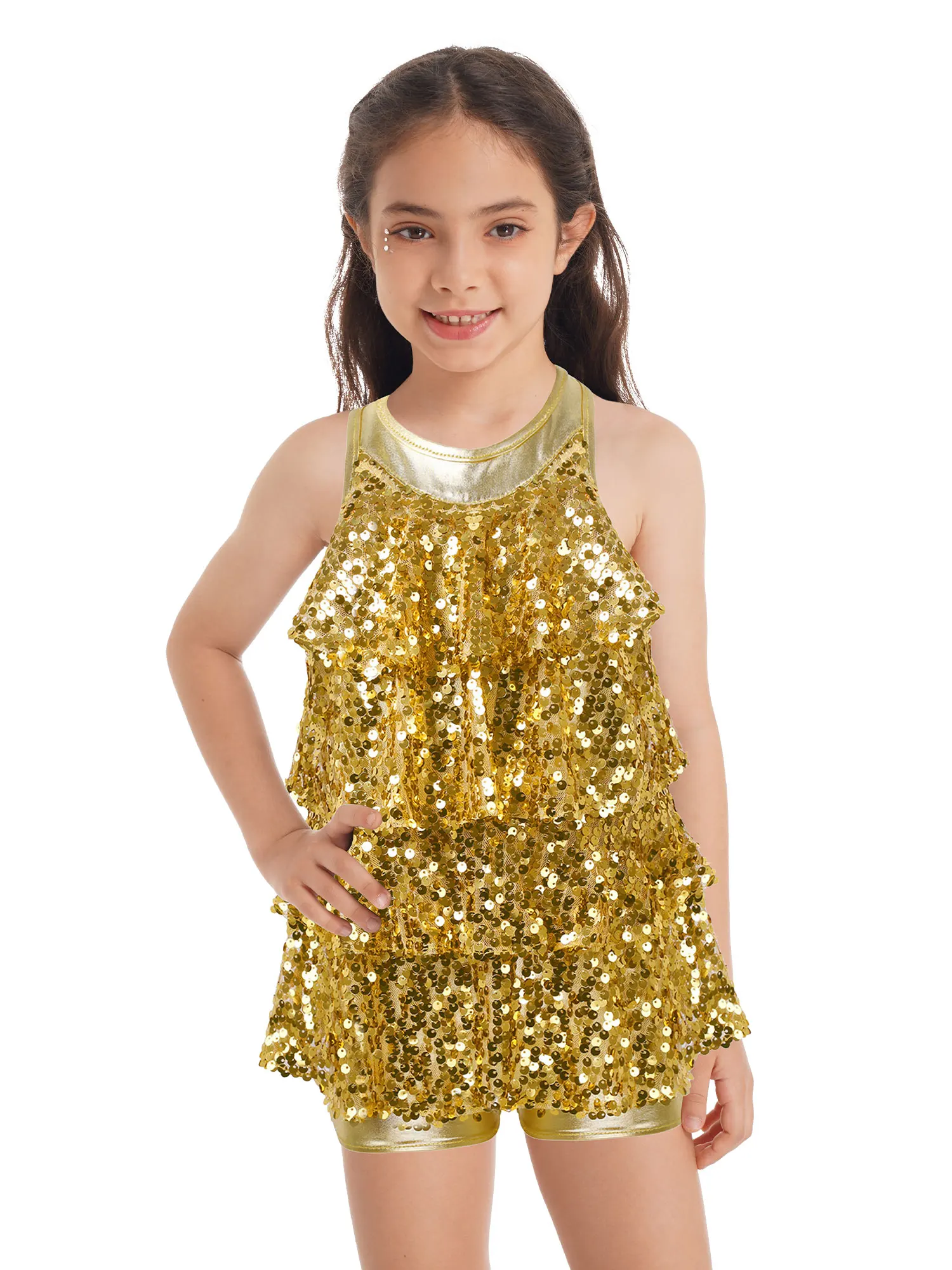 Kids Girls Sequin Tassel Ballet Dance Halter Dress Latin Jazz Modern Gymnastic Leotard Shorty Unitards Stage Performance Costume 
Kids Girls Sequin Tassel Ballet Dance Halter Dress Latin Jazz Modern Gymnastic Leotard Shorty Unitards Stage Performance Costume