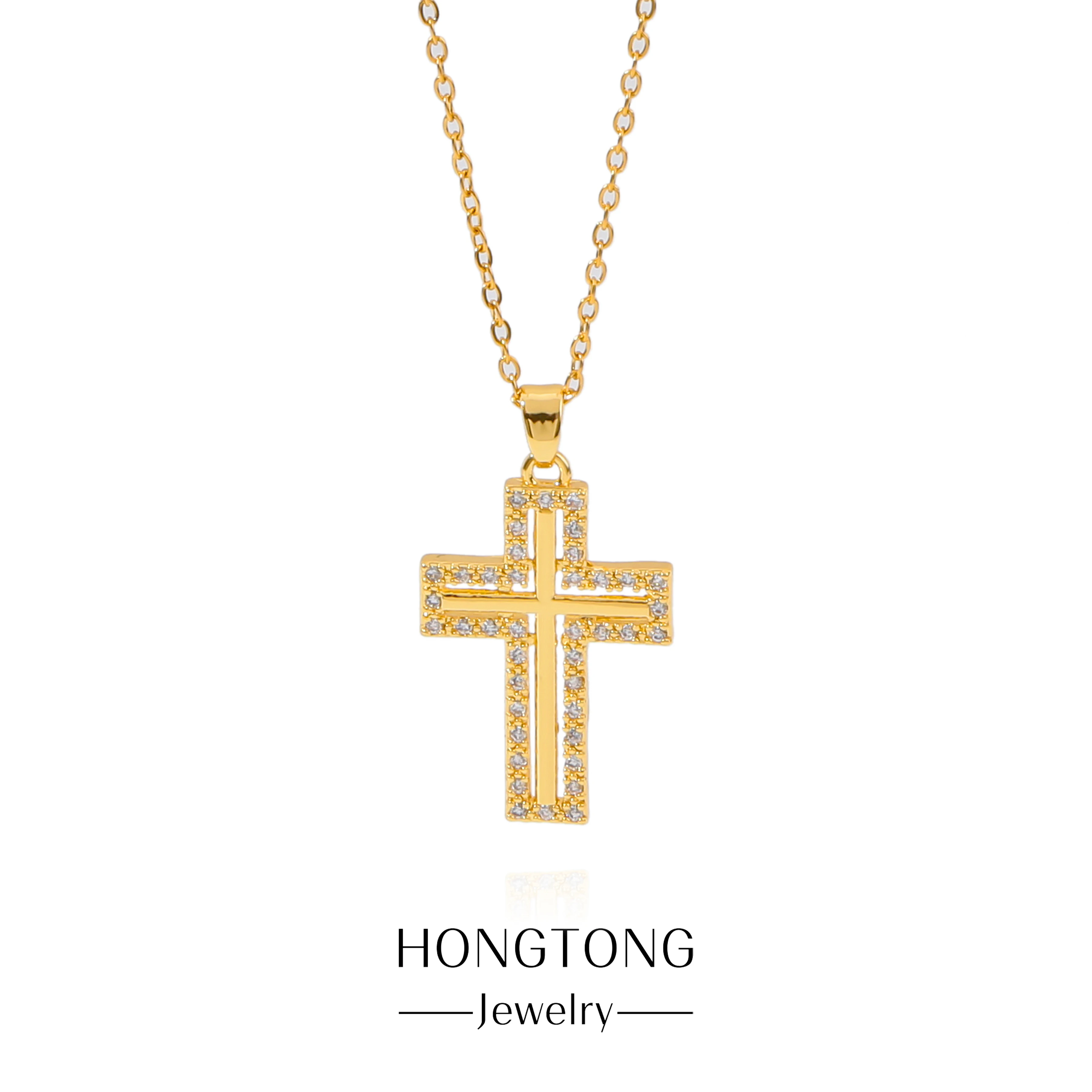 HONGTONG Simple Crucifix Hollowed Out Pendant Necklace Monochrome Zircon Inlaid Stainless Steel Religious Accessories
HONGTONG Simple Crucifix Hollowed Out Pendant Necklace Monochrome Zircon Inlaid Stainless Steel Religious Accessories