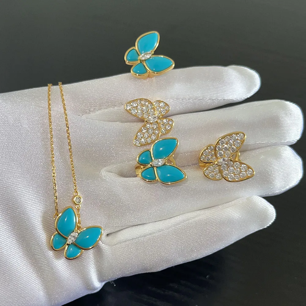 2022 New Luxury Quality Brand Blue Turquoise Butterfly Earrings Neckalce Bracelet Ring For Women 925 Sterling Silver Jewelry Set
2022 New Luxury Quality Brand Blue Turquoise Butterfly Earrings Neckalce Bracelet Ring For Women 925 Sterling Silver Jewelry Set