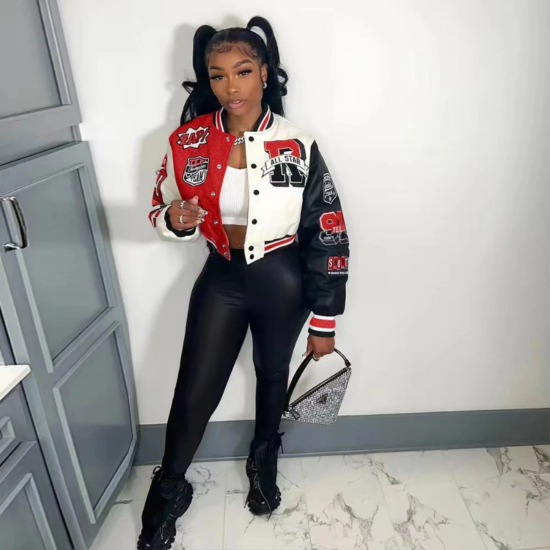 Sunny Letters Print Bomber Jacket Color Patchwork Women Single Breasted Long Sleeve Baseball Varsity Coats Crop Top Streetwear
Sunny Letters Print Bomber Jacket Color Patchwork Women Single Breasted Long Sleeve Baseball Varsity Coats Crop Top Streetwear