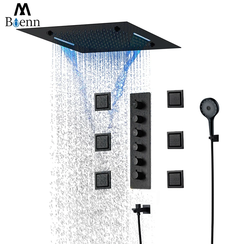 

Термостатическая Душевая система M Boenn, матовая Черная умная потолочная Лейка со встроенной музыкой, насадки для душа 20 дюймов, смесители для душа в ванную комнату