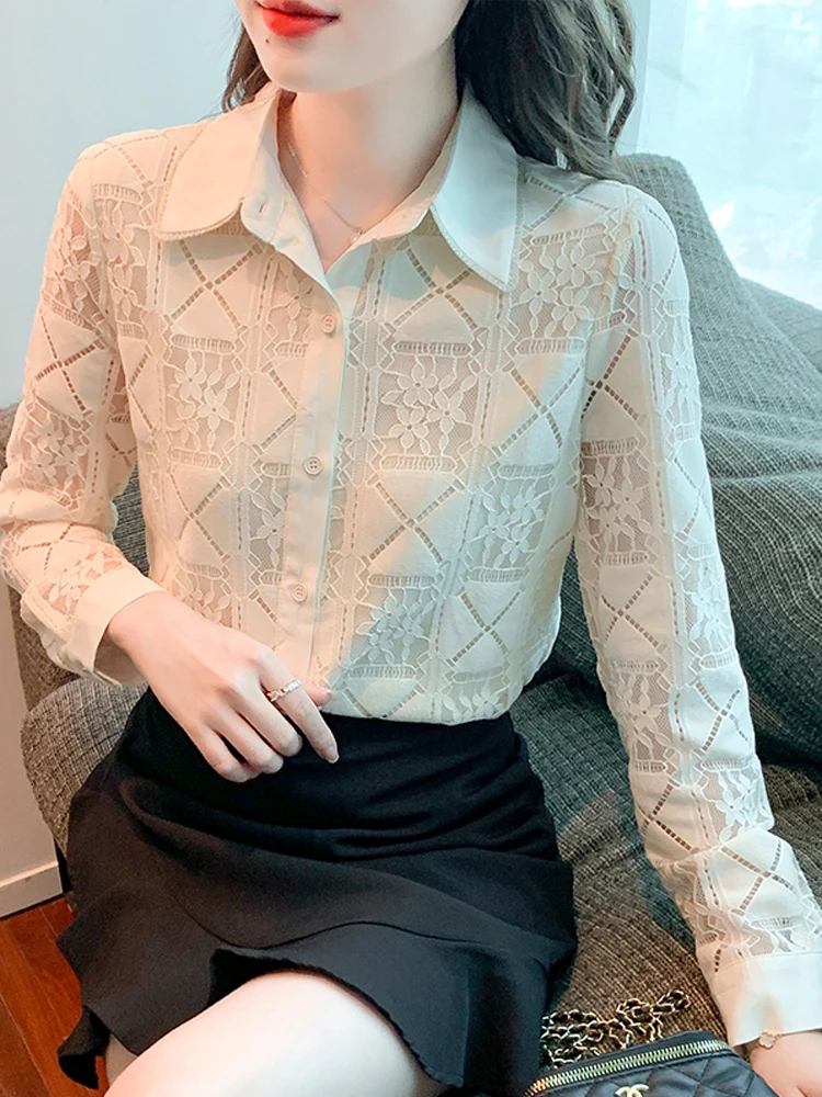 Женская кружевная рубашка с отложным воротником и длинным рукавом
Женская кружевная рубашка с отложным воротником и длинным рукавом