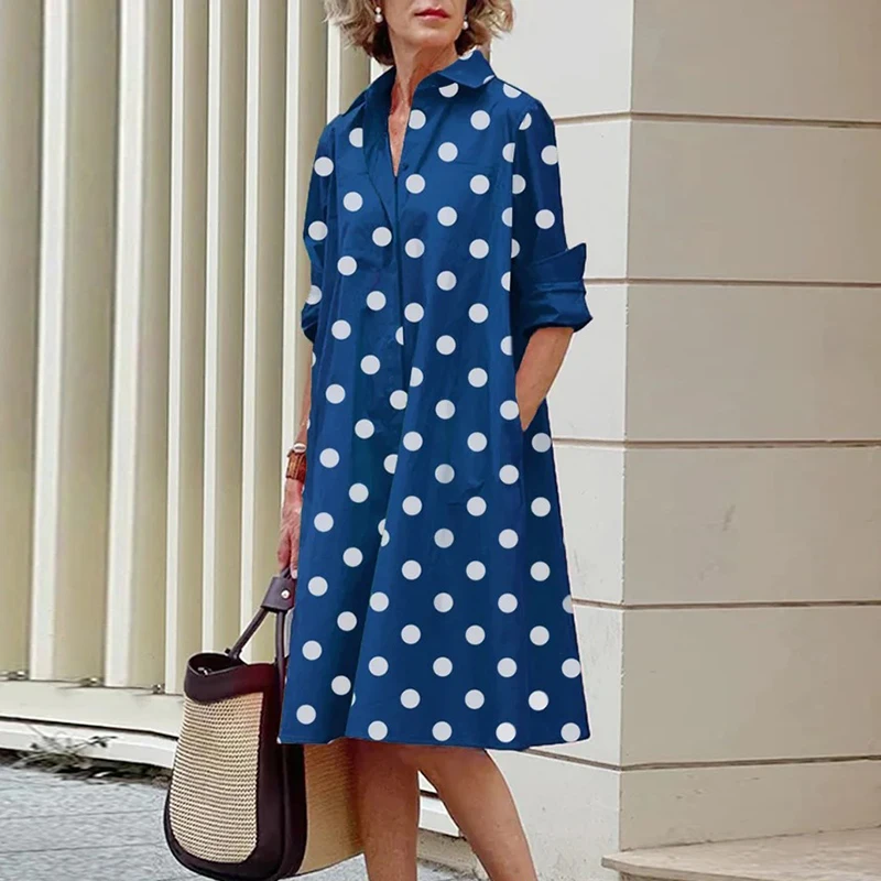 Spring Autumn Women Simple Shirt Dress Solid Long Sleeves Fashion Turn-down Polka Dot Elegant Pocket Office Casual Lady Dresses
Spring Autumn Women Simple Shirt Dress Solid Long Sleeves Fashion Turn-down Polka Dot Elegant Pocket Office Casual Lady Dresses