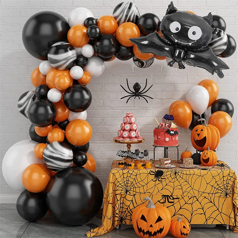 80PCS Halloween Themed Black Orange Balloon Set with Bat Foil Globos for Gender Reveal Party Birthday Baby Shower Decorations 
80PCS Halloween Themed Black Orange Balloon Set with Bat Foil Globos for Gender Reveal Party Birthday Baby Shower Decorations