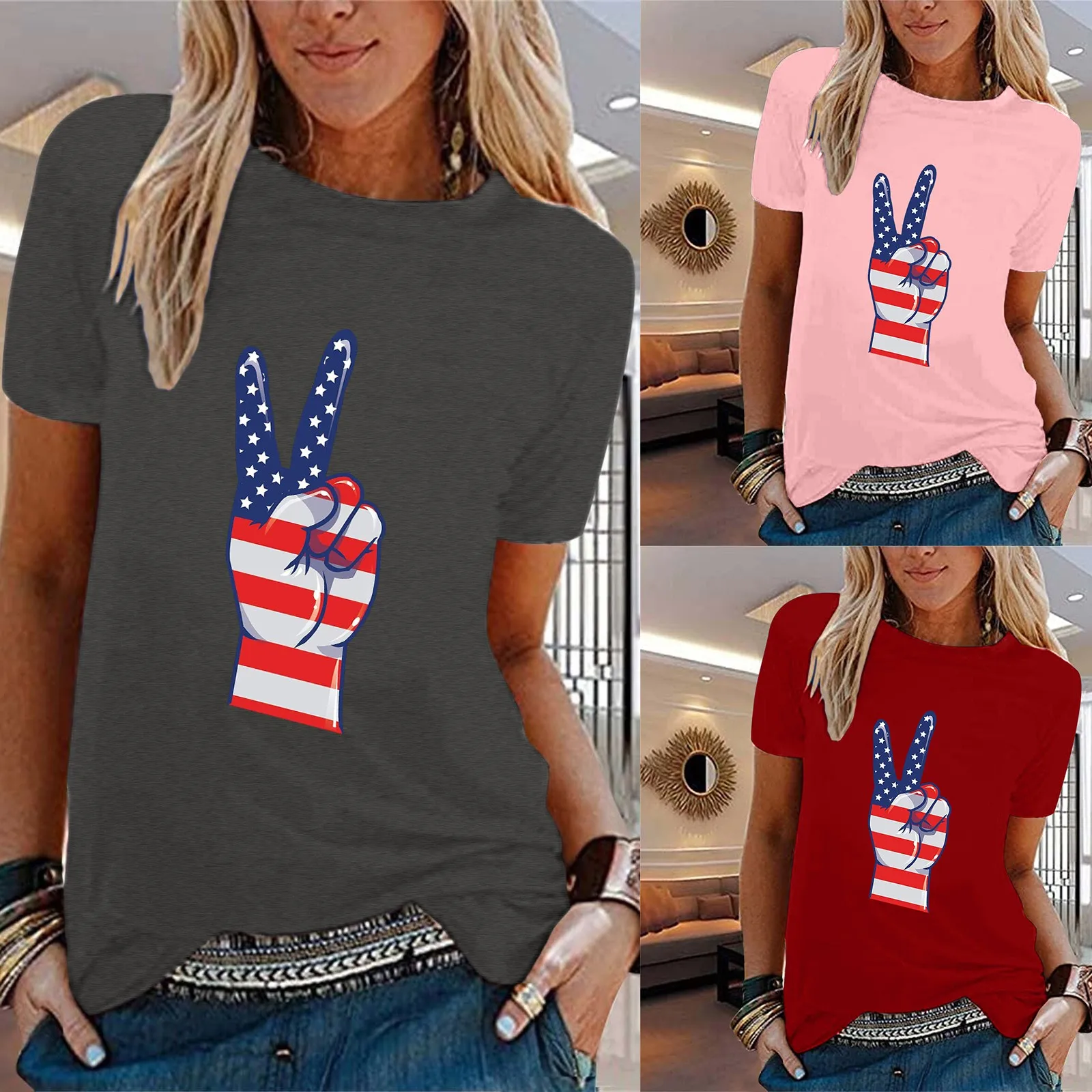 Women's Casual Independence Day Printed T Shirt Short Sleeved Shirt Loose Top Women's Tops Summer Shirts for Women with Sleeves
Women's Casual Independence Day Printed T Shirt Short Sleeved Shirt Loose Top Women's Tops Summer Shirts for Women with Sleeves