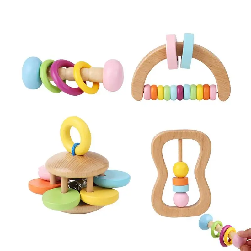 

Baby Rattles Teether Toys Life Wooden Baby Teething Toys Rattle Musical Toy Set Shaker Grab And Spin Early Educational Toys For