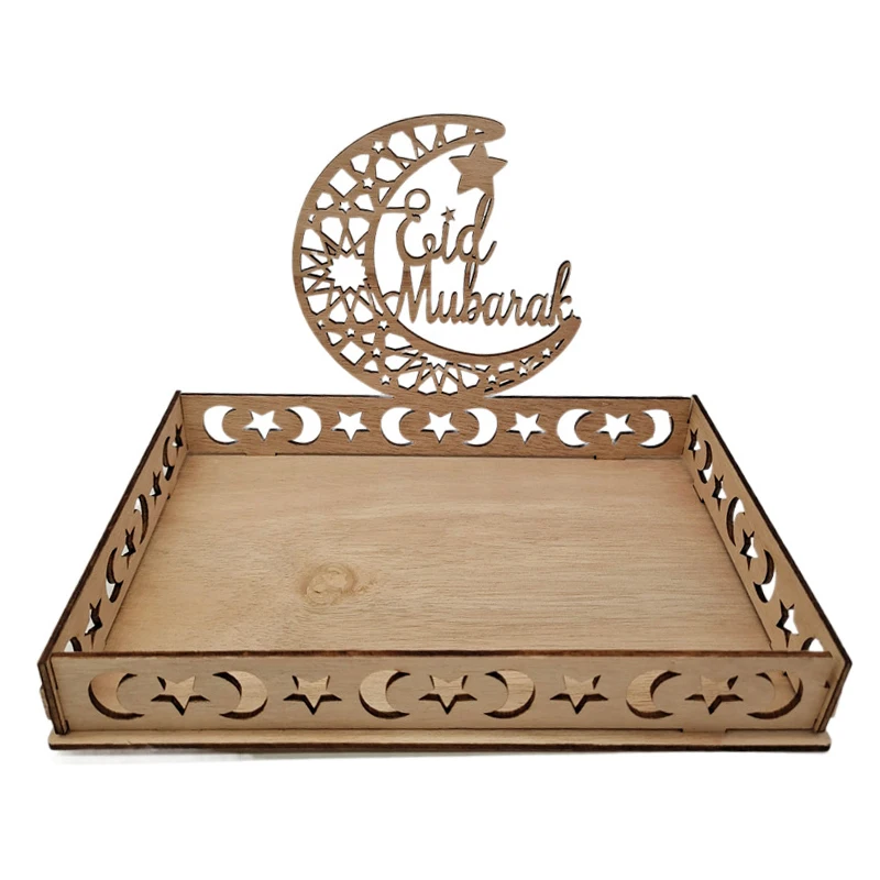 

EID Mubarak Луна Звезда деревянный поднос 2023 фотоэлемент для дома исламский мусульманский ИД стол декор для вечерние подарки Kareem Рамадан