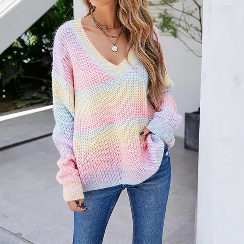 Women Knitwear Sweater V Neck Casual Fashion Pullover Female Long Sleeve Colourful Tie Dyed Jumper Tops Pull Femme Autumn Winter
Women Knitwear Sweater V Neck Casual Fashion Pullover Female Long Sleeve Colourful Tie Dyed Jumper Tops Pull Femme Autumn Winter