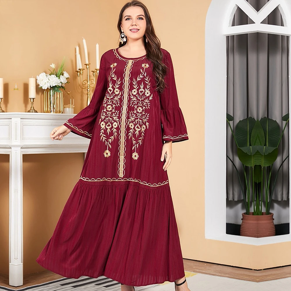 Muslim Fashion Women Dress Abaya Dubai Long Sleeve Embroidery Red Islamic Clothing Turkey Kaftan Arabian Ladies Skirt New 2022 
Muslim Fashion Women Dress Abaya Dubai Long Sleeve Embroidery Red Islamic Clothing Turkey Kaftan Arabian Ladies Skirt New 2022
