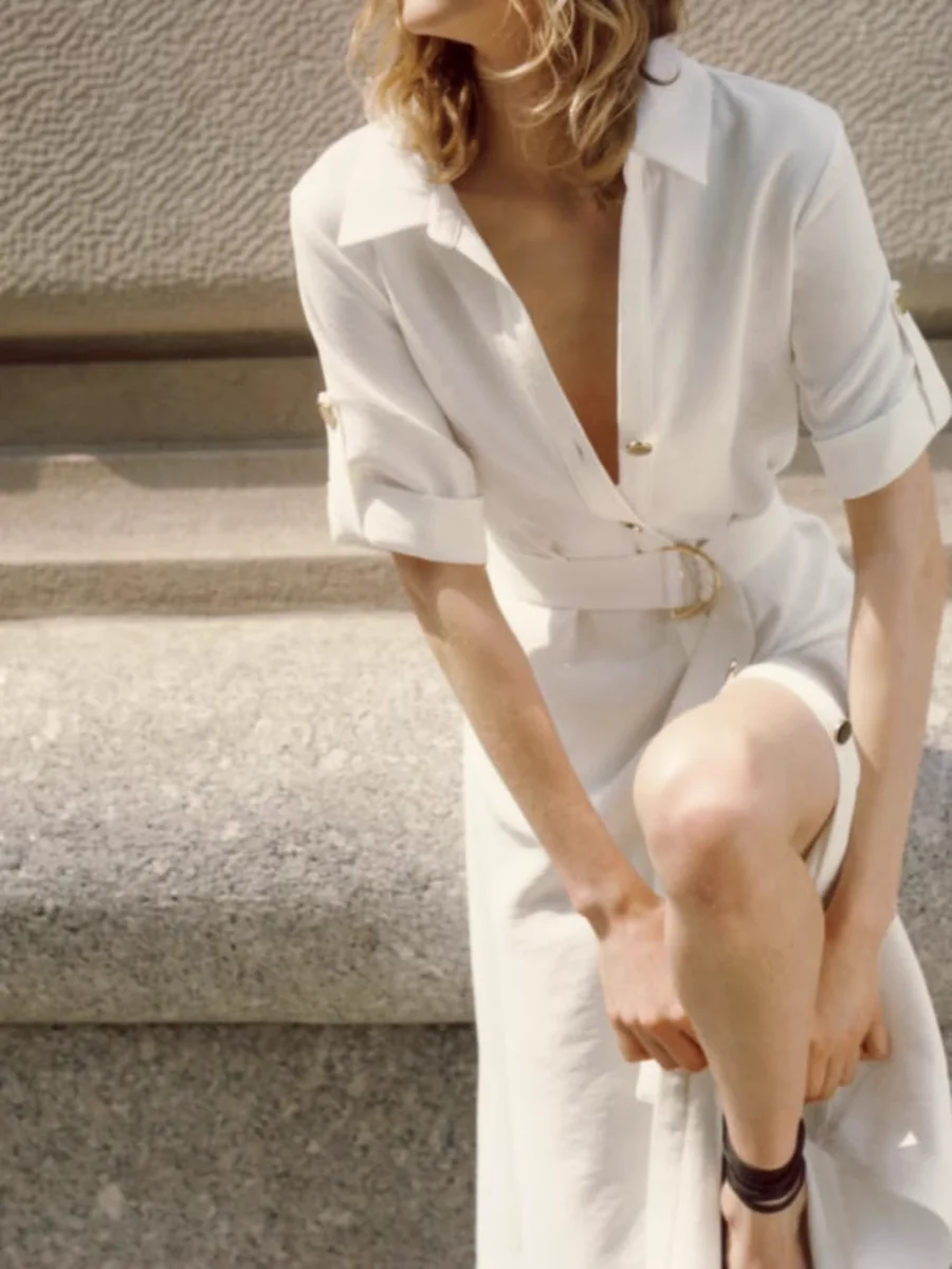 Женское однотонное платье с поясом, офисное однобортное платье с отложным воротником и коротким рукавом, повседневные Простые элегантные платья, лето 2023
Женское однотонное платье с поясом, офисное однобортное платье с отложным воротником и коротким рукавом, повседневные Простые элегантные платья, лето 2023