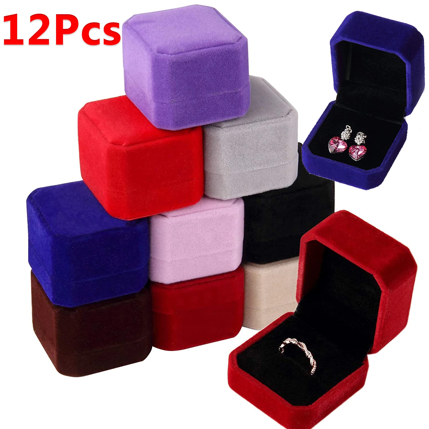 

12Pcs Square Velvet Ring Box Engagement Wedding Jewelry Necklace Earring Storage Organizer Gift Box Holder for Lover Jewellery