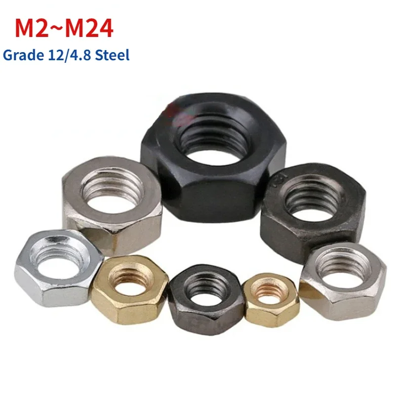 

Nickel-Plated / Black Grade 12/4.8 Steel Hex Hexagon Nut M2 M2.5 M3 M3.5 M4 M5 M6 M8 M10 M12 M14 M16 M18 M20 M24