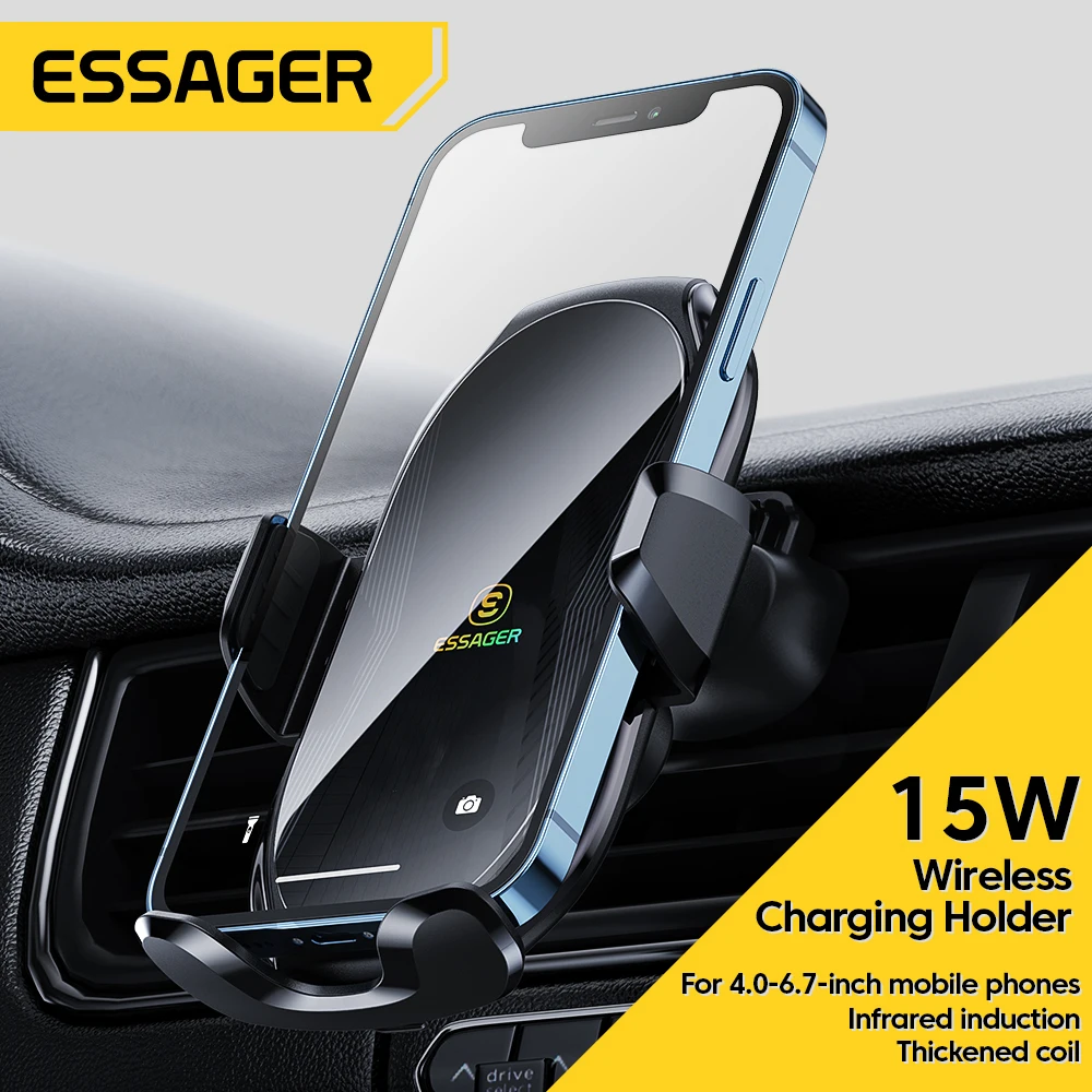 

Essager 15W Qi Car Phone Holder For IPhone 14 13 Fast Wireless Chargers CellPhone Support Stable Rotatable Mobile Phones Holder