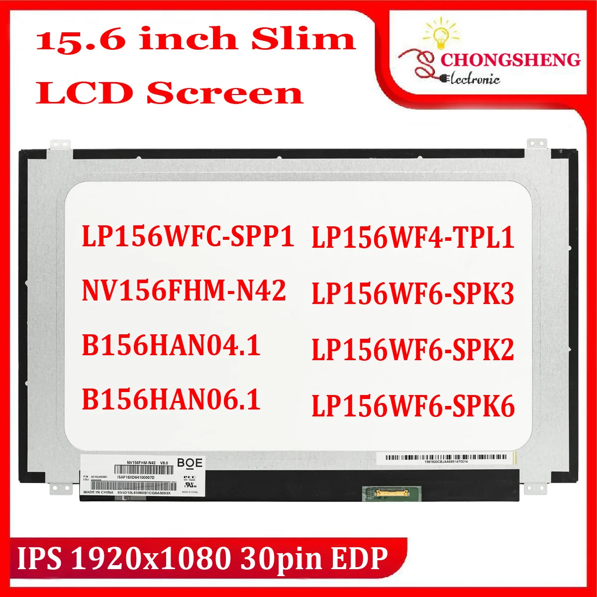 

15.6" IPS Laptop LCD Screen NV156FHM-N42 V8.0 fit NV156FHM N41 N42 B156HAN06.1 FHD 1920x1080 LED Display Panel 30pins EDP