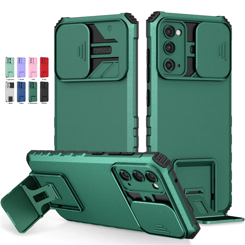 

Shockproof Armor Slide Lens Case For Samsung Galaxy S23 S22 Ultra S21 Plus A14 Note 20 A24 A72 A52 A54 A53 A13 5G Kickstand Case