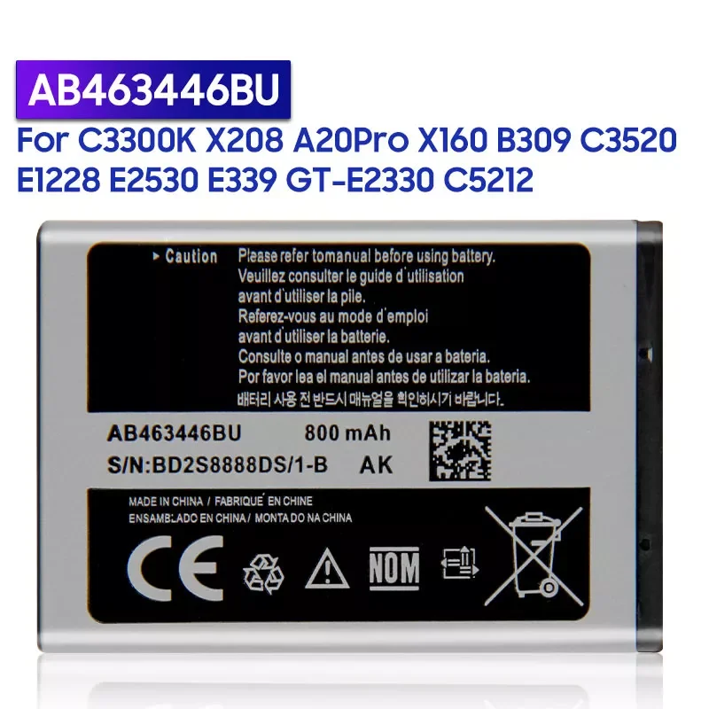 2023New Original Replacement Battery For Samsung C3300K X208 F299 E2330C E329i B189 C408 E1190 SCH-E339 AB463446BU AB043446BE AB
2023New Original Replacement Battery For Samsung C3300K X208 F299 E2330C E329i B189 C408 E1190 SCH-E339 AB463446BU AB043446BE AB