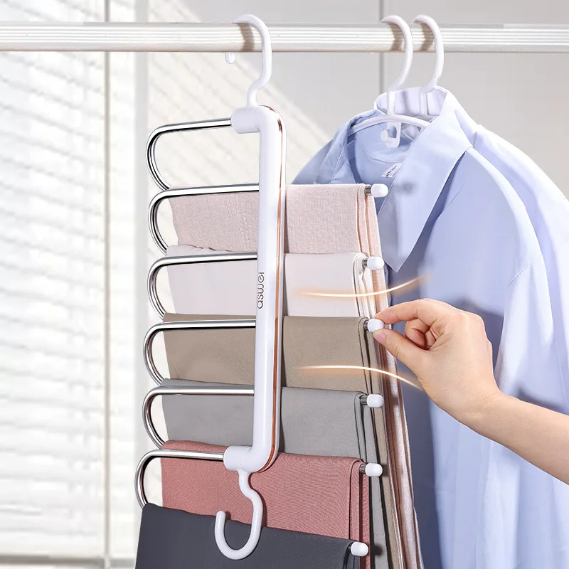 

Multi-functional 6 In 1 Trouser Hangers Pants Tie Shelf Clothes Rack Adjustable Closet Organizer Save Wardrobe Space Folding
