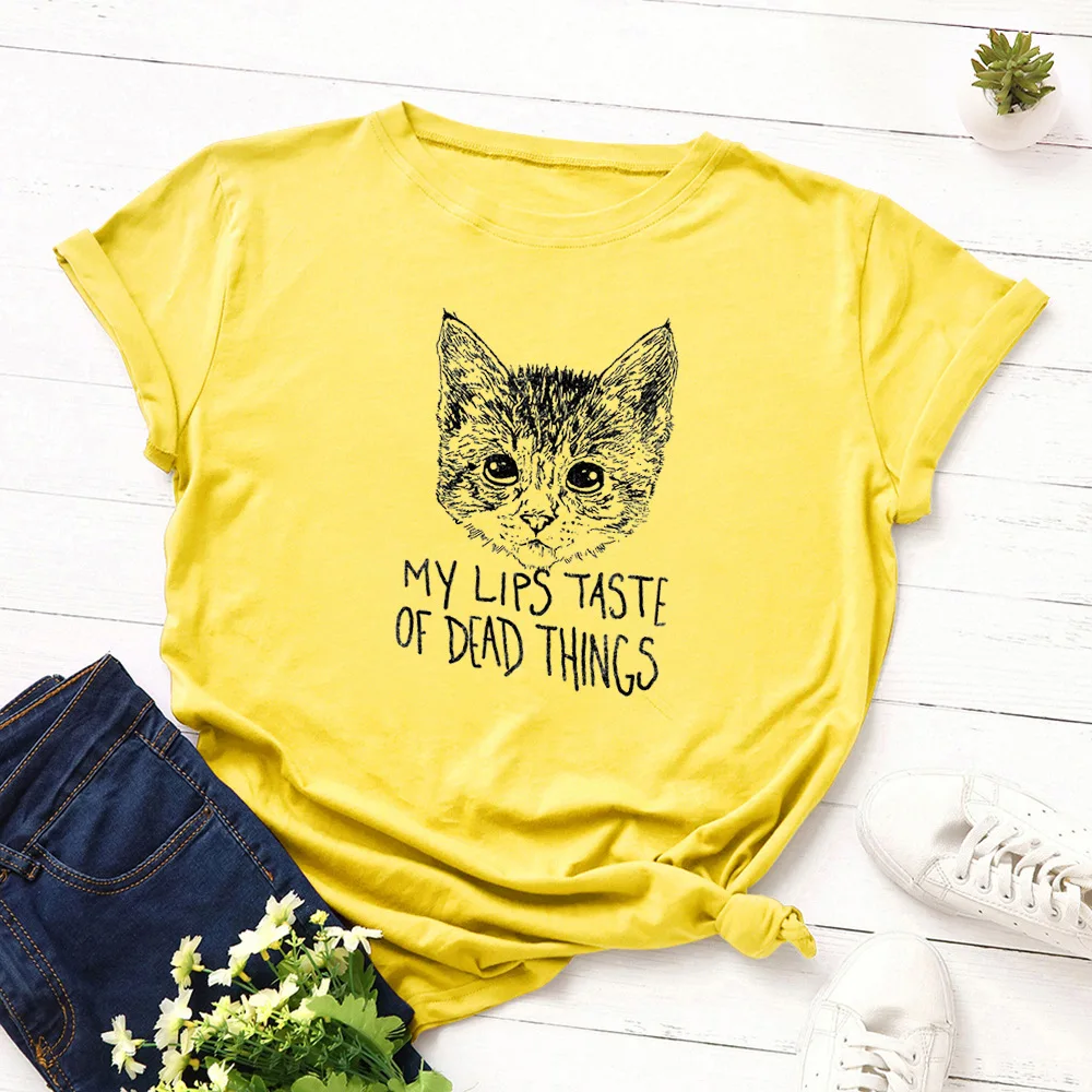 Lips Taste of Dead Things Cat Head Print Women T Shirt Short Sleeve O Neck Loose Women Tshirt Ladies Tee Shirt Tops Mujer
Lips Taste of Dead Things Cat Head Print Women T Shirt Short Sleeve O Neck Loose Women Tshirt Ladies Tee Shirt Tops Mujer