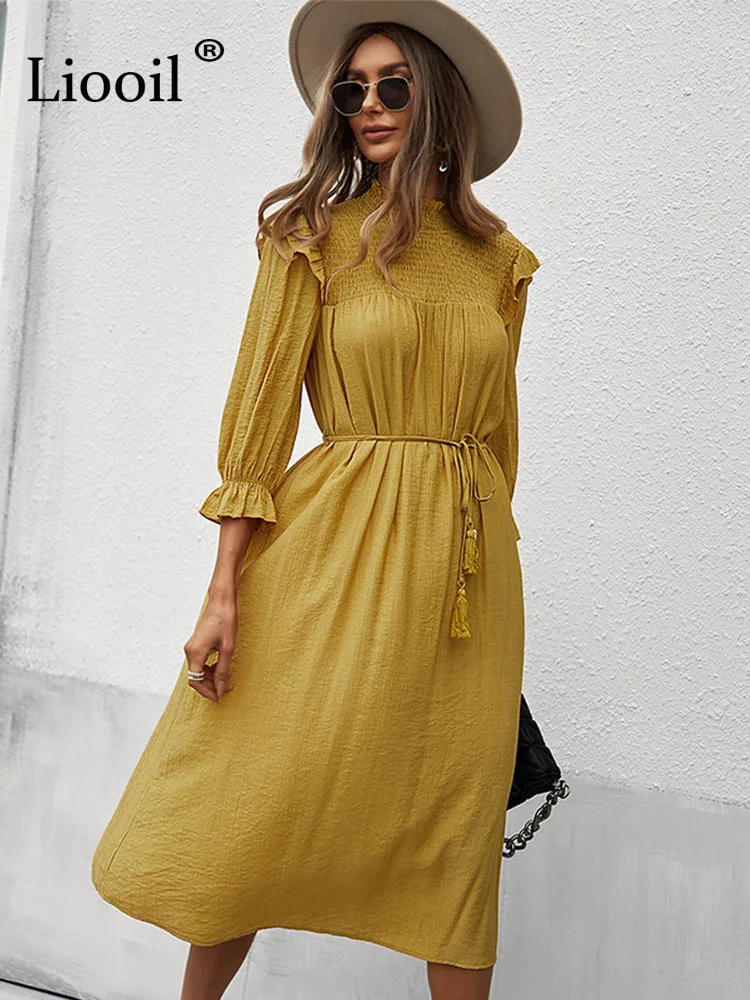 Liooil Sexy Ruffle Baggy Midi Dress Big Swing With Belts New 2022 Spring Streetwear O Neck Yellow Holiday Women Loose Dresses
Liooil Sexy Ruffle Baggy Midi Dress Big Swing With Belts New 2022 Spring Streetwear O Neck Yellow Holiday Women Loose Dresses