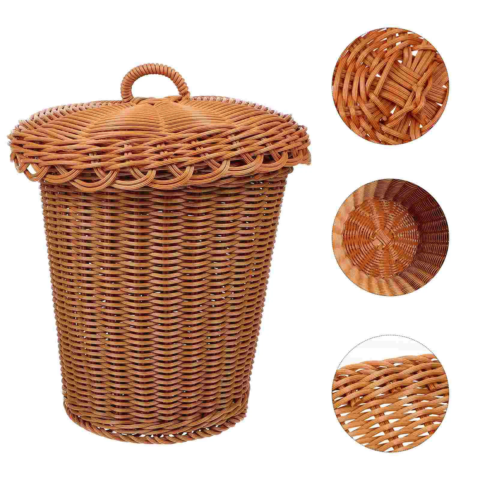 Basket Woven Trash Can Imitation Waste Paper Sundries Laundry Garbage Storage Decorative Rattan Container Round Wicker Bin
Basket Woven Trash Can Imitation Waste Paper Sundries Laundry Garbage Storage Decorative Rattan Container Round Wicker Bin