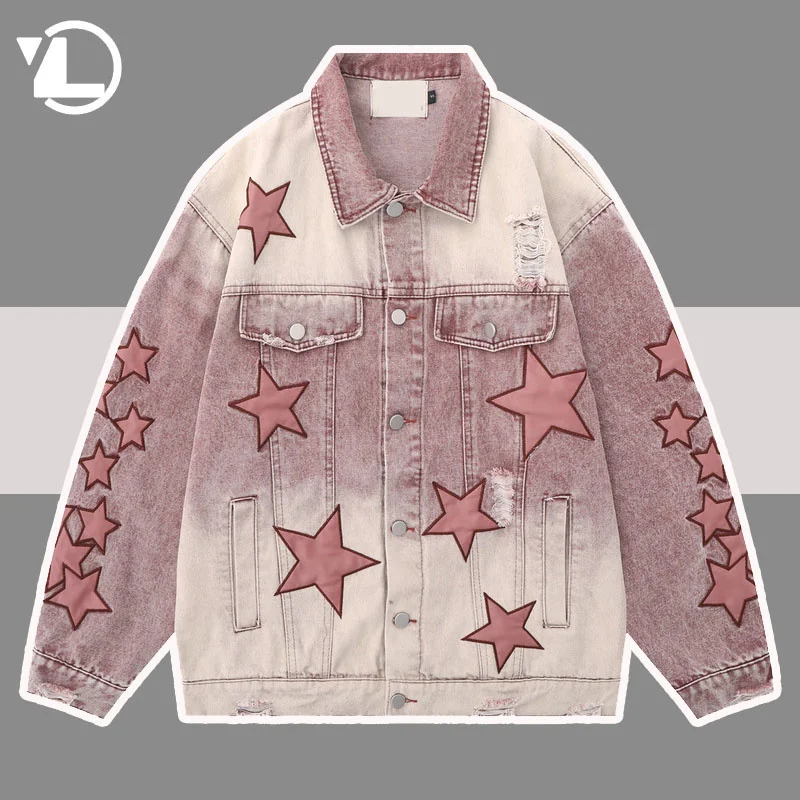 Mens Hip-hop Washed Denim Jacket Patch Star Embroidery Women Coat Unisex Bomber Pink Cowboy Outwear Spring Autumn Street Jackets
Mens Hip-hop Washed Denim Jacket Patch Star Embroidery Women Coat Unisex Bomber Pink Cowboy Outwear Spring Autumn Street Jackets