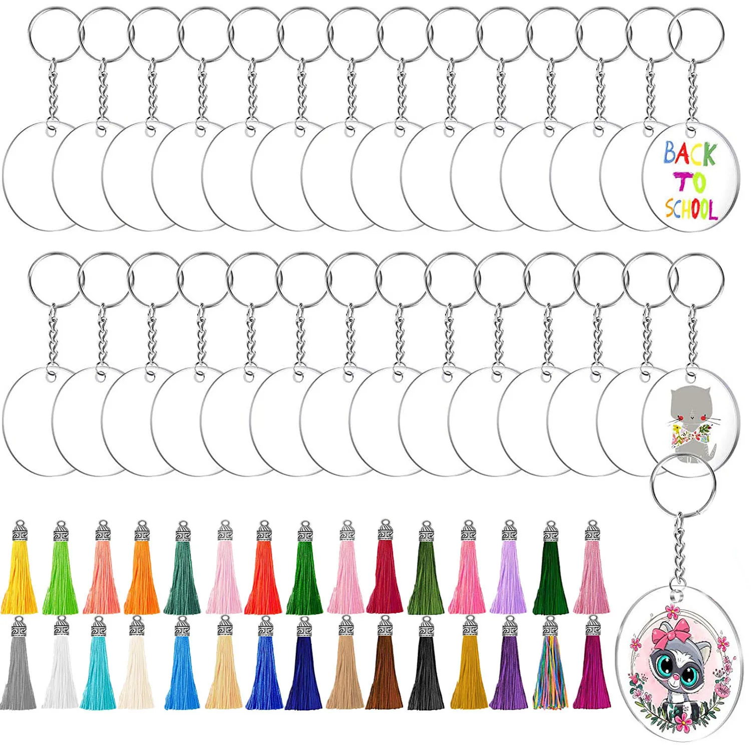 75/100Pcs Diy Keychain Multi-coloured Tassel Pendant Round Acrylic Key Chain Metal Keychain Ring Set Wholesale Accessories
75/100Pcs Diy Keychain Multi-coloured Tassel Pendant Round Acrylic Key Chain Metal Keychain Ring Set Wholesale Accessories