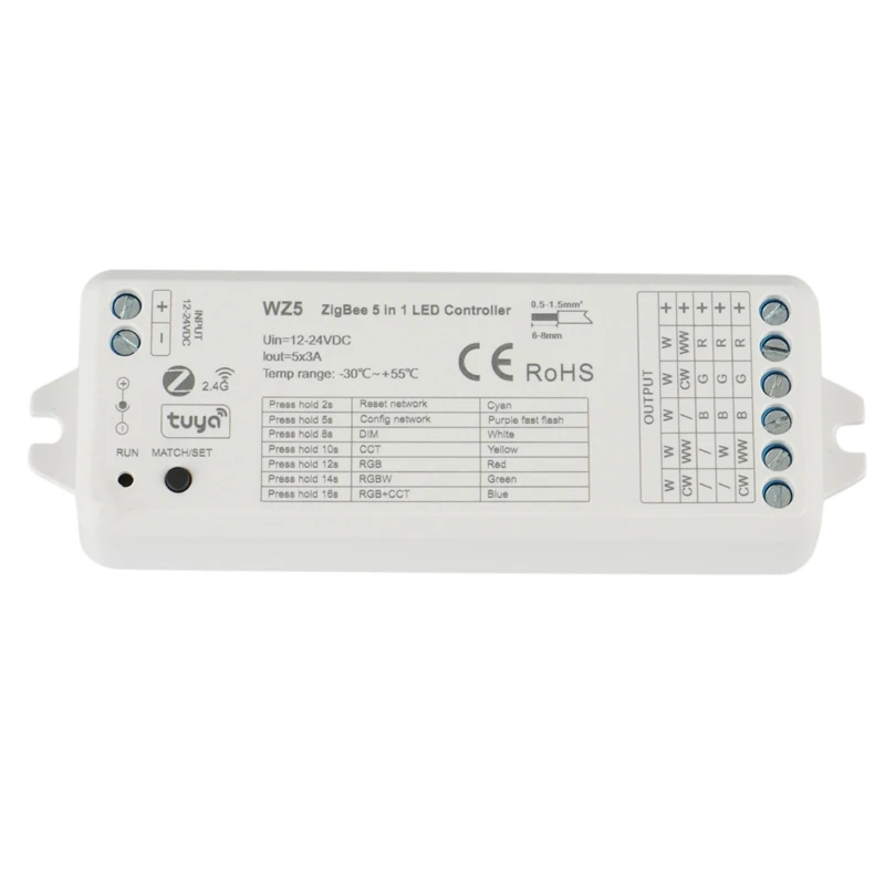 Светодиодный регулятор WZ5 TUYA Zigbee, регулятор яркости для светодиодных лент, 12 В, 24 В, 5 в 1, CCT, RGB, RGBW, RGBWW, RGBCCT, управление через приложение голосовым управлением
Светодиодный регулятор WZ5 TUYA Zigbee, регулятор яркости для светодиодных лент, 12 В, 24 В, 5 в 1, CCT, RGB, RGBW, RGBWW, RGBCCT, управление через приложение голосовым управлением