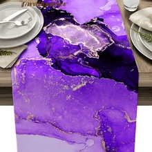 Marble Texture Purple Table Runner Home Wedding Decor Table Flag Mat Table Centerpieces Decoration Party Dining Long Tablecloth