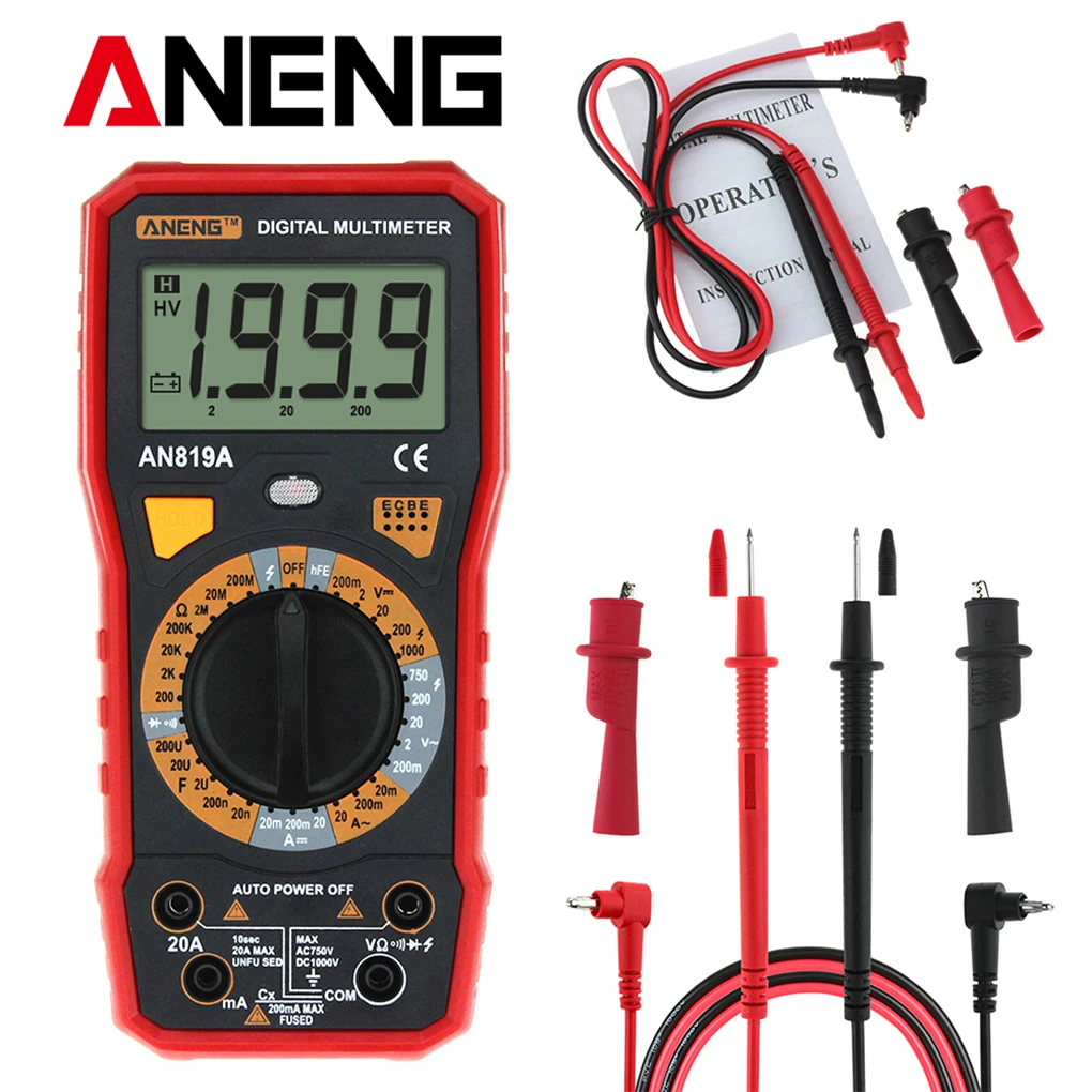 Цифровой мультиметр ANENG AN819A, измеритель емкости, сопротивления, напряжения и тока, с ЖК дисплеем
Цифровой мультиметр ANENG AN819A, измеритель емкости, сопротивления, напряжения и тока, с ЖК дисплеем