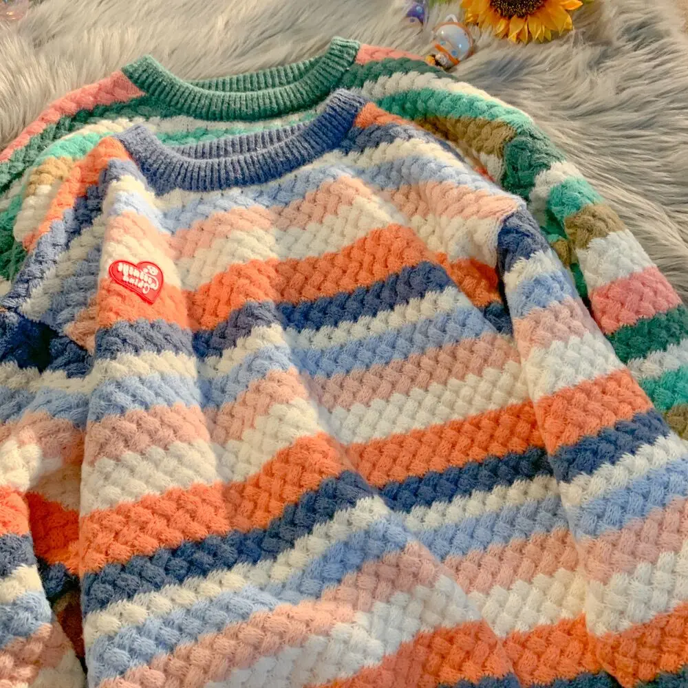 JMPRS Colorful Striped Knitted Jumper Spring Fall 2022 Harajuku Style Ins Comfortable Casual Round Neck Couple Sweater Pullover
JMPRS Colorful Striped Knitted Jumper Spring Fall 2022 Harajuku Style Ins Comfortable Casual Round Neck Couple Sweater Pullover