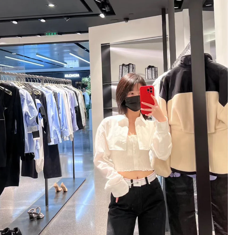 Модная классическая модная роскошная дизайнерская тканевая рубашка с длинным рукавом, короткий сращенный топ из двух частей для женщин 
Модная классическая модная роскошная дизайнерская тканевая рубашка с длинным рукавом, короткий сращенный топ из двух частей для женщин