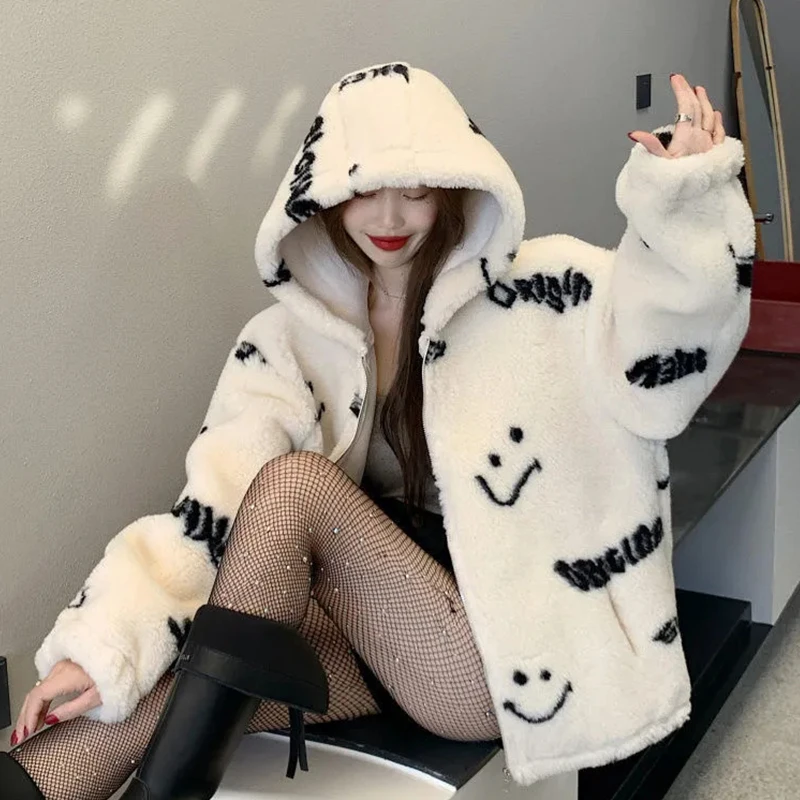 Jackets for Women 2023 Winter Cashmere Chic Printing Hooded Fashion Street Outerwear Sweet Casual College Women's Jacket Coat 
Jackets for Women 2023 Winter Cashmere Chic Printing Hooded Fashion Street Outerwear Sweet Casual College Women's Jacket Coat