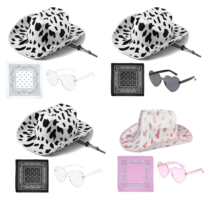 Western Styles Cowgirl Hat Set for Adult Cow Print Cowboy Hat Bandana Sunglasses Fits Most Women Men for Theme Party
Western Styles Cowgirl Hat Set for Adult Cow Print Cowboy Hat Bandana Sunglasses Fits Most Women Men for Theme Party