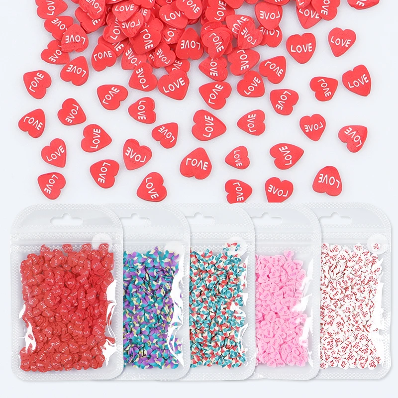 

5pcs Valentines Soft Clay Resin Shaker Filler Letter Love Heart Epoxy Resin Filling 10g Slime Flake Jewelry Making DIY Materials