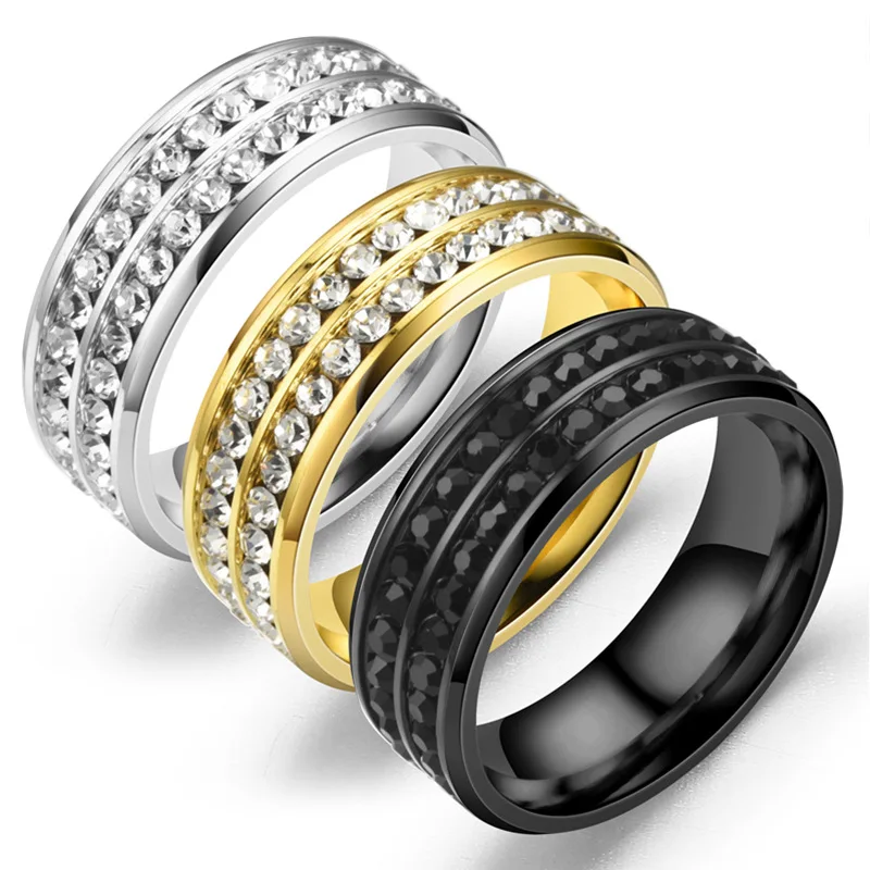 AsJerlya Black Gold Color Double Row Round Zircon Stainless Steel Ring For Women Romantic Engageme Wedding Party Jewelry Female
AsJerlya Black Gold Color Double Row Round Zircon Stainless Steel Ring For Women Romantic Engageme Wedding Party Jewelry Female