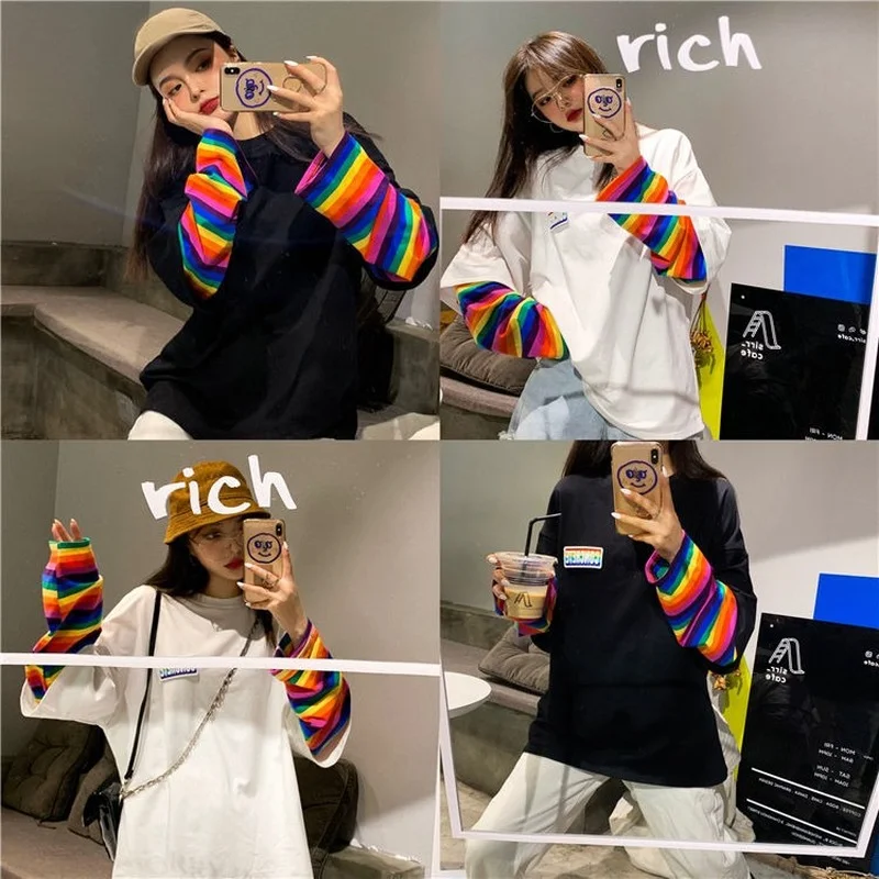 Rainbow T-shirt Y2k women Autumn Loose Gothic Harajuku Hoodie Female Striped Long-sleeve T-shirt Female Kawaii Clothing tops
Rainbow T-shirt Y2k women Autumn Loose Gothic Harajuku Hoodie Female Striped Long-sleeve T-shirt Female Kawaii Clothing tops
