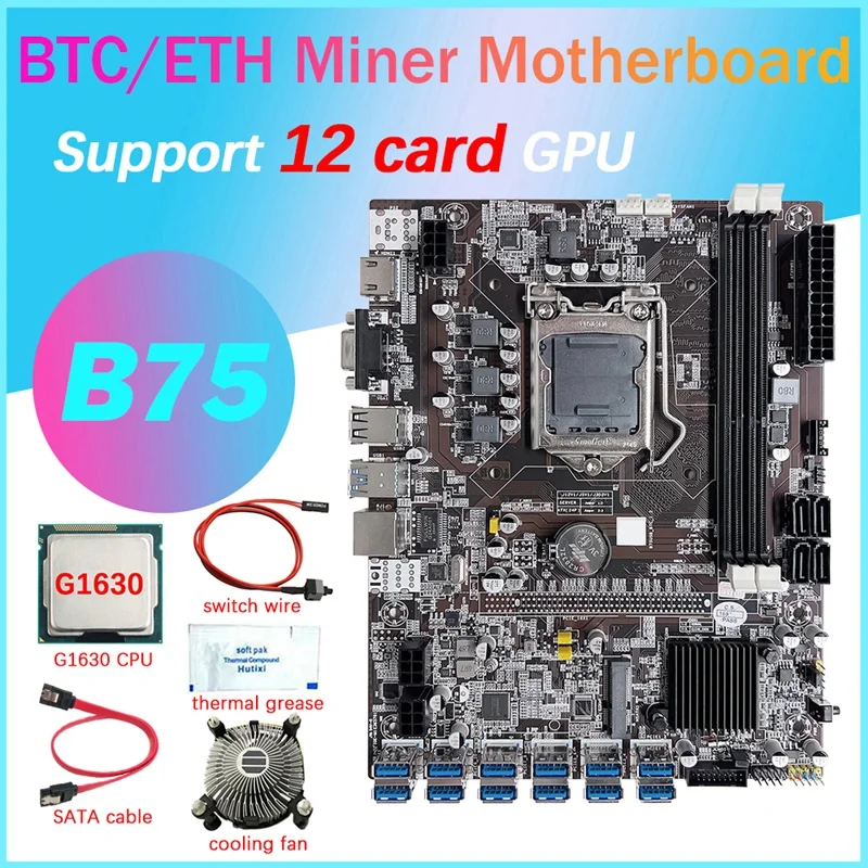 B75 12 Card BTC Mining Motherboard+G1630 CPU+Fan+Thermal Grease+SATA Cable+Switch Line 12 USB3.0 Slot LGA1155 DDR3 MSATA
B75 12 Card BTC Mining Motherboard+G1630 CPU+Fan+Thermal Grease+SATA Cable+Switch Line 12 USB3.0 Slot LGA1155 DDR3 MSATA