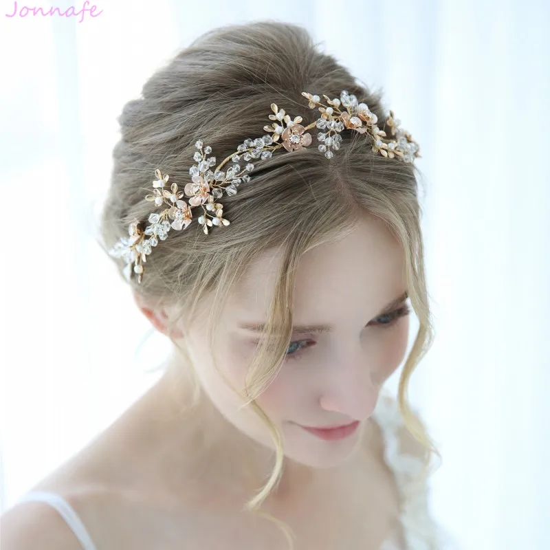 

Delicate Gold Color Floral Leaf Headpiece Bridal Hair Crown Vine Crystal Wedding Headband Tiara Women Hair Jewelry