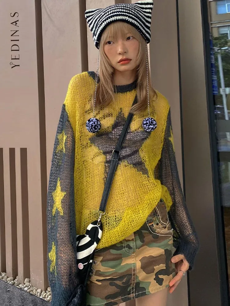 Yedinas Streetwear O Neck Patchwork Thin Sweater Women Long Sleeve Korean Style Pentagram Pullover Knitted Ladies Jumper Y2k
Yedinas Streetwear O Neck Patchwork Thin Sweater Women Long Sleeve Korean Style Pentagram Pullover Knitted Ladies Jumper Y2k