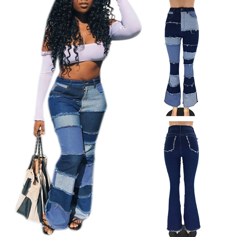 Hot Kf-Color Block High Waist Flare Jeans With Pockets Streetwear Sexy Ladies Trousers Bell Bottoms Jean Pants 
Hot Kf-Color Block High Waist Flare Jeans With Pockets Streetwear Sexy Ladies Trousers Bell Bottoms Jean Pants