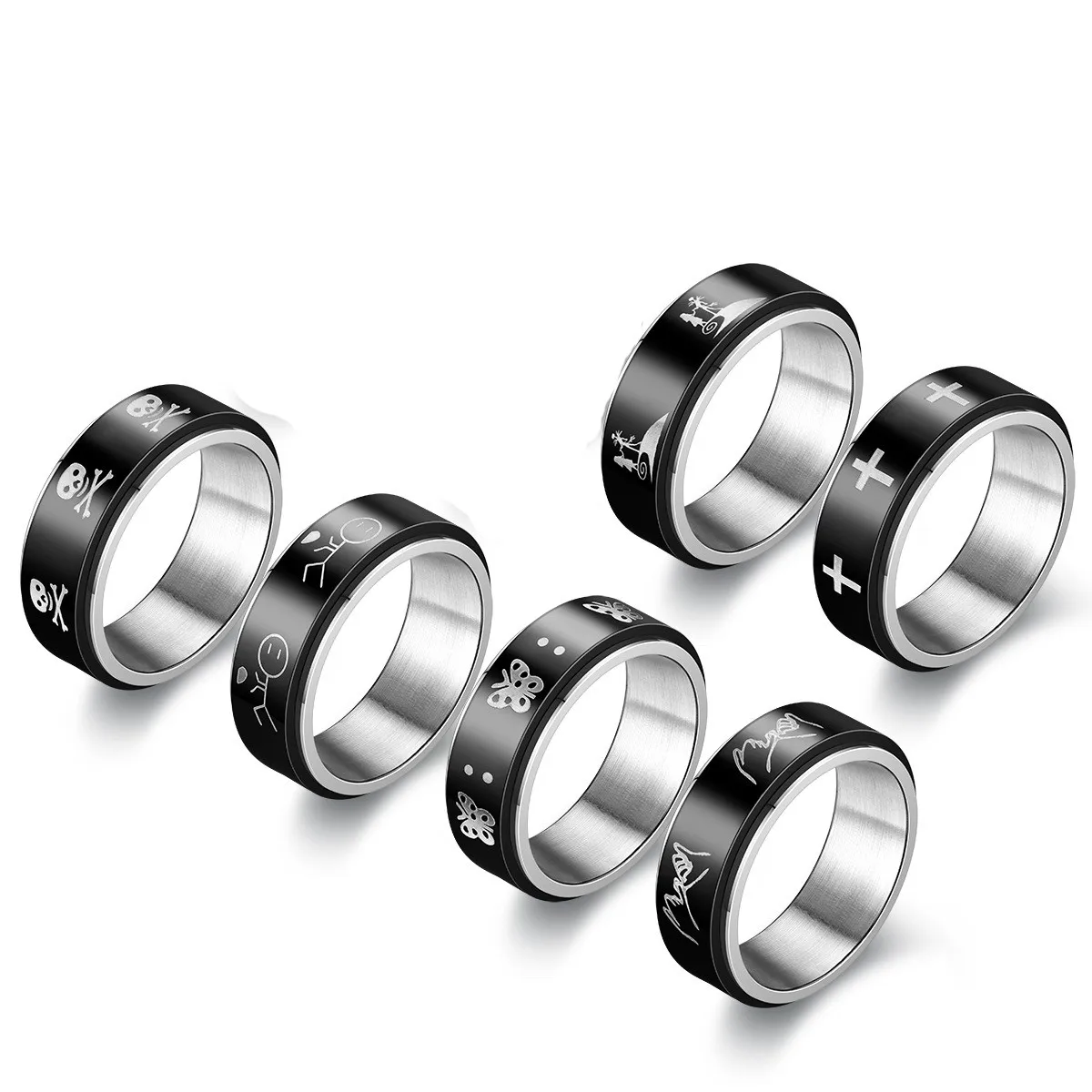 

Punk Spin Decompress Anxiety Stainless Steel Ring Men Skeleton Cross Hand Gothic Jewelry Wholesale Lots Bulk