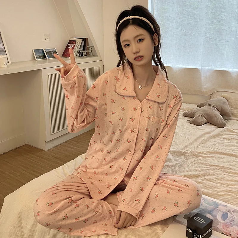 Leisure Pajama Sets Women 2023 Spring New Female Lounge Wear Fashion Home Cotton Long Sleeved+Pants 2Pcs Nightwear Suit
Leisure Pajama Sets Women 2023 Spring New Female Lounge Wear Fashion Home Cotton Long Sleeved+Pants 2Pcs Nightwear Suit