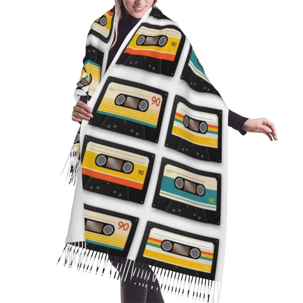 

Винтажный женский шарф, зимние длинные большие шарфы с кисточками, мягкая Пашмина