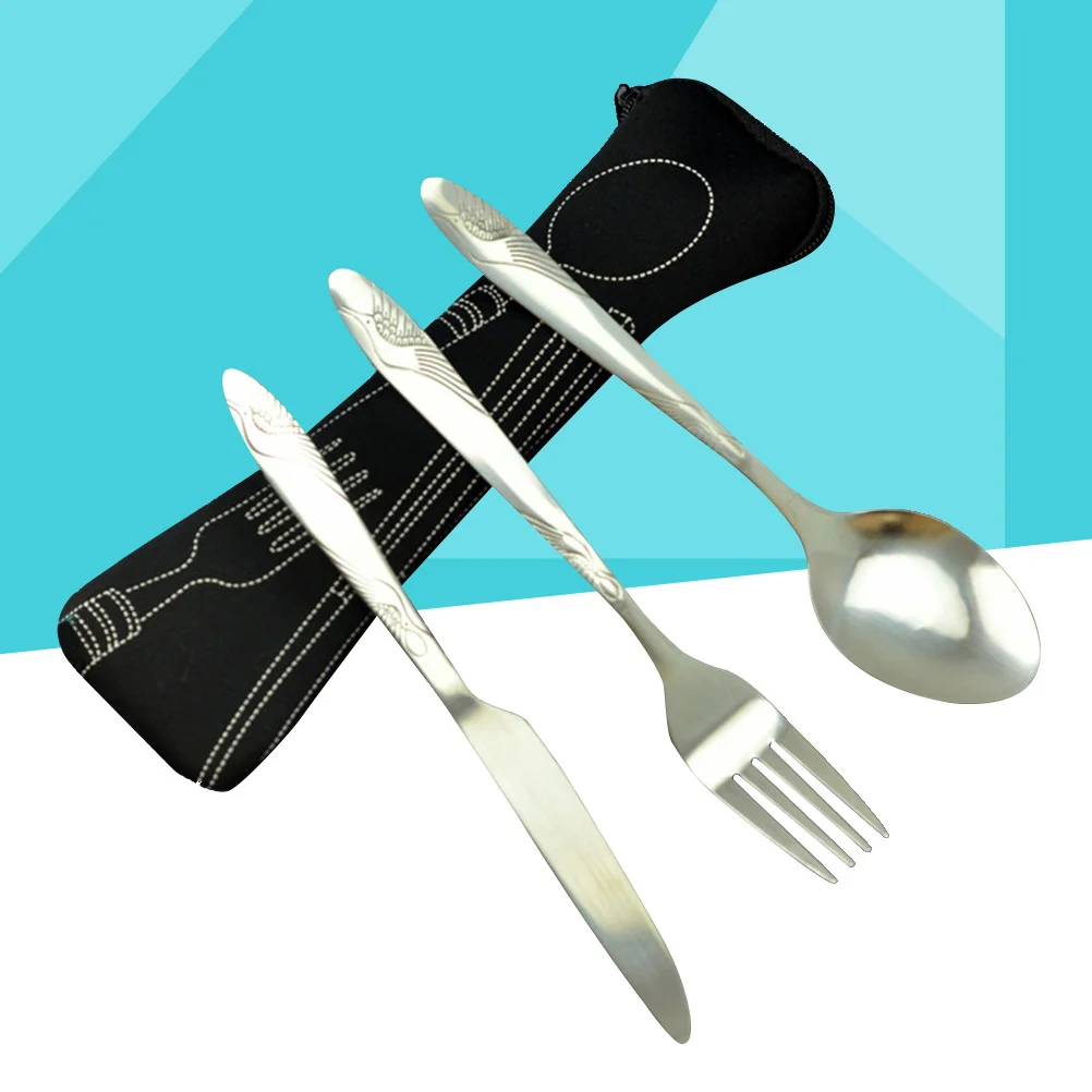 

Set Spoons Flatware Forks Stainless Travel Cutlery Silverware Steel Kitchen Dinnerware Utensils Salad Fork Kit Dining Modern