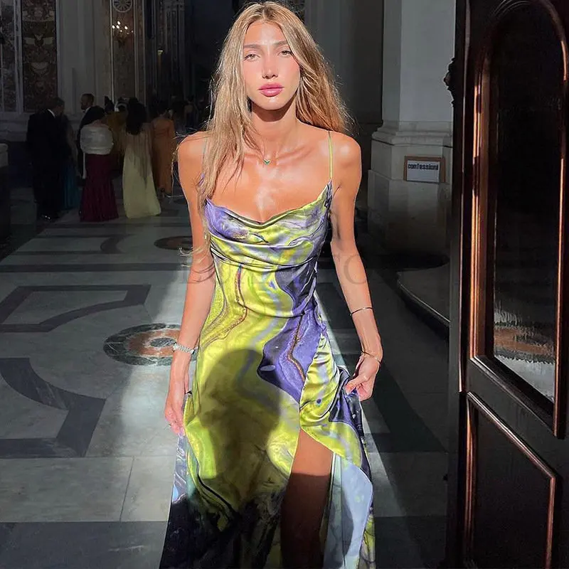 Fashion Print Spaghetti Strap Slit Draped Maxi Dress Sexy Backless Elegant Club Party Long Dress for Women Outfits
Fashion Print Spaghetti Strap Slit Draped Maxi Dress Sexy Backless Elegant Club Party Long Dress for Women Outfits