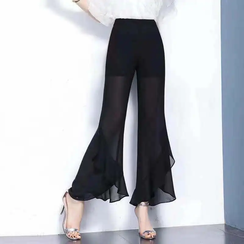 Y2k Chiffon Ruffle Boot Cut Women's Pants Trousers Korea Fashion Office Ladies Work Ankle-Length Cropped Pants Female Bottoms 
Y2k Chiffon Ruffle Boot Cut Women's Pants Trousers Korea Fashion Office Ladies Work Ankle-Length Cropped Pants Female Bottoms