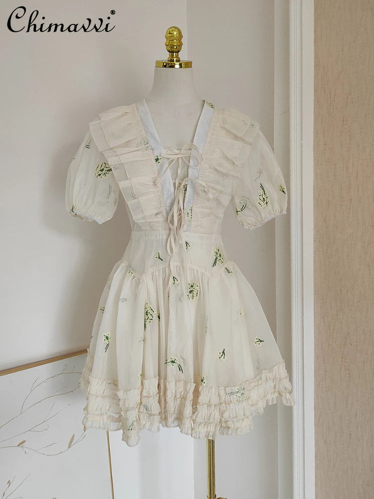 French Mesh Embroidered Stringy Selvedge Lace-up Bow Backless Waist Trimming Slim Short Sleeve Dress for Women 2023 Summer New
French Mesh Embroidered Stringy Selvedge Lace-up Bow Backless Waist Trimming Slim Short Sleeve Dress for Women 2023 Summer New